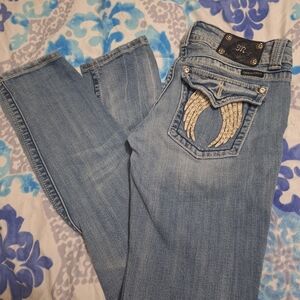 Miss Me Light Blue Boot Cut Jeans with Embellished Pockets